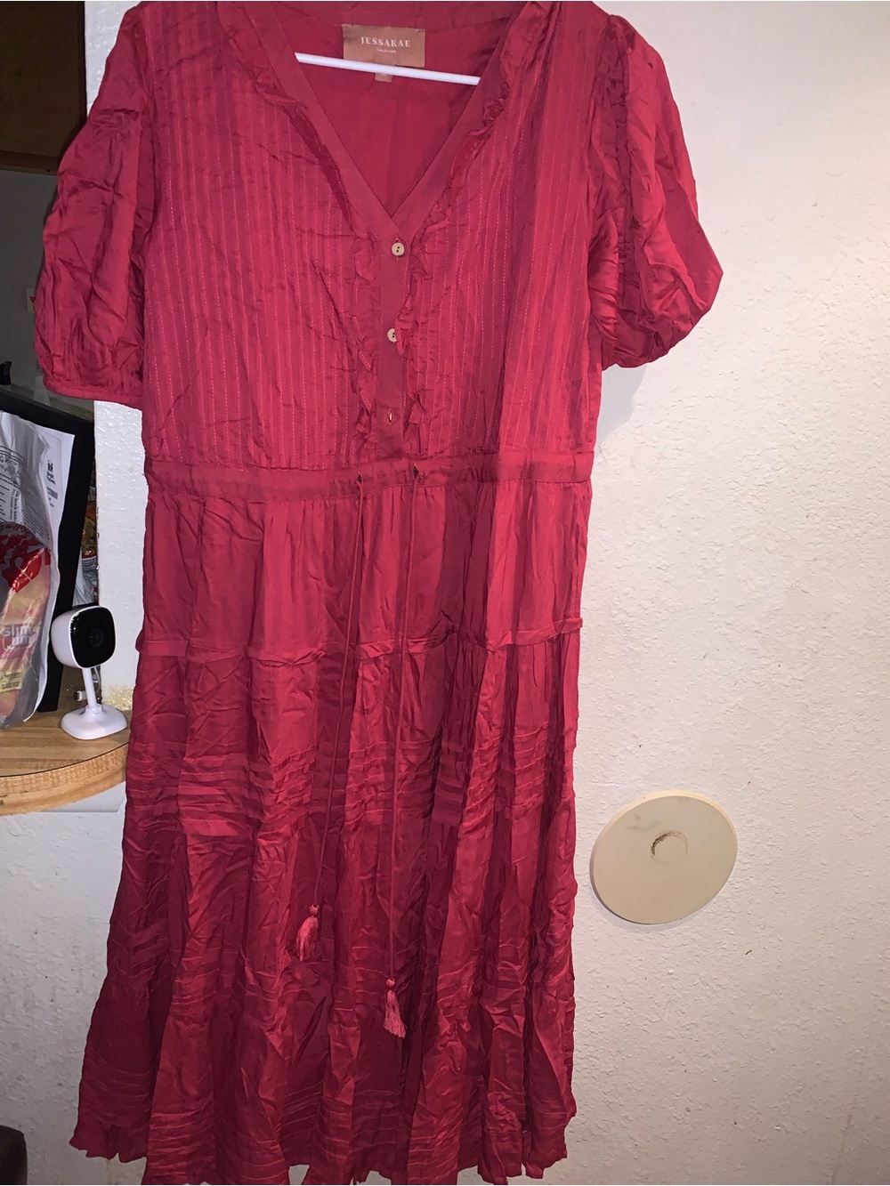 JessaKae Crimson Tiered V-Neck Midi Dress